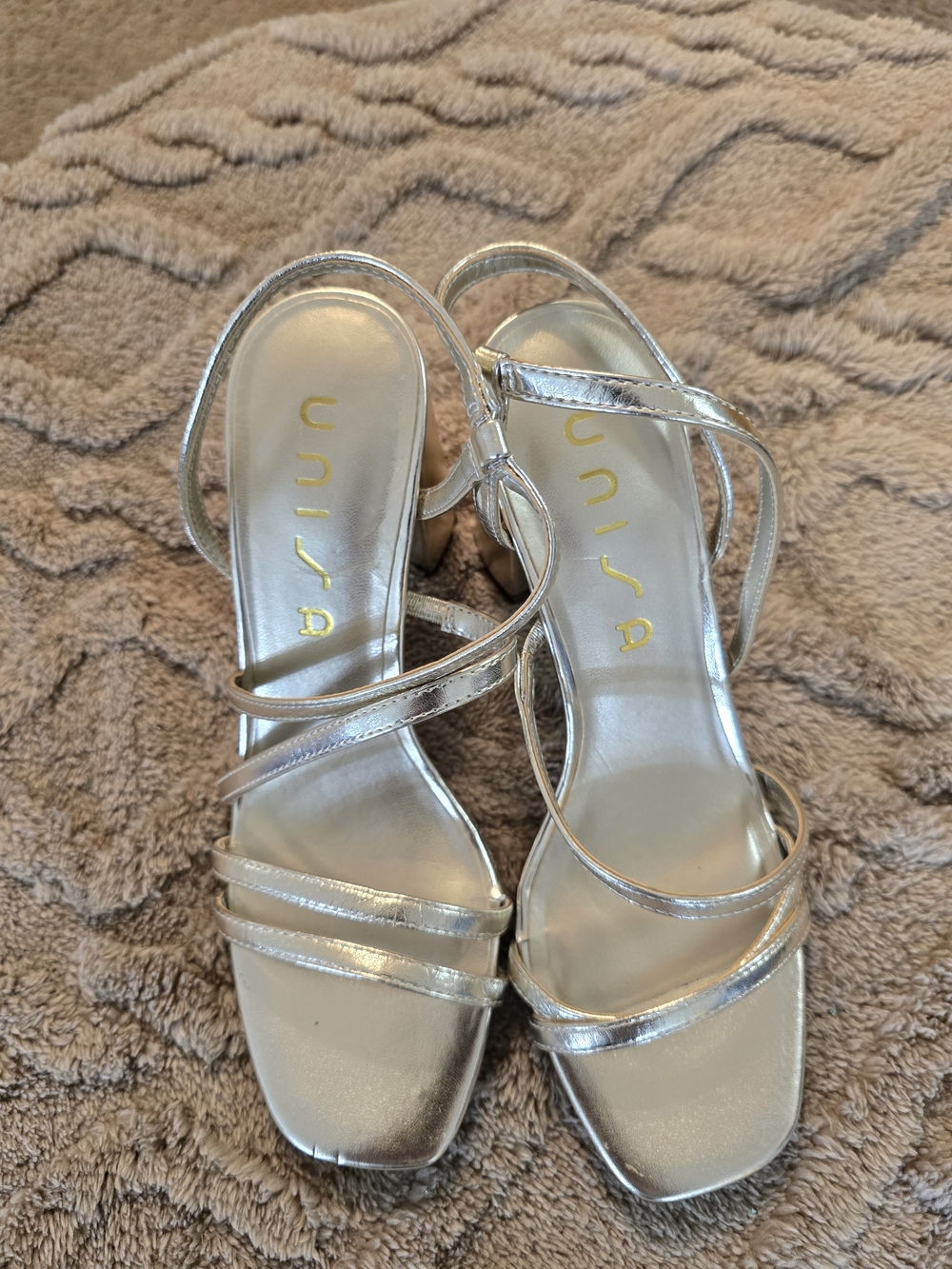 Unisa Metallic Silver Strappy Block Heel Sandals